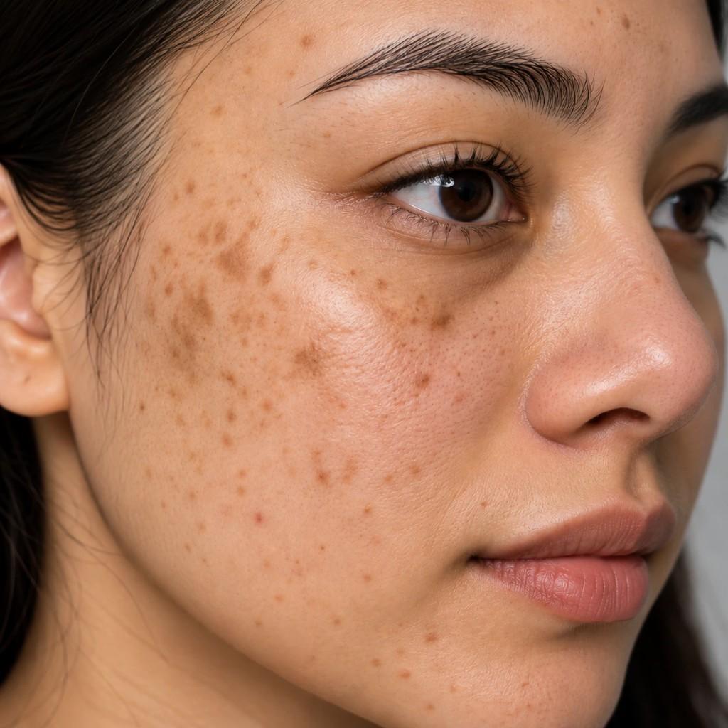 Before — uneven tone and visible dark spots on skin